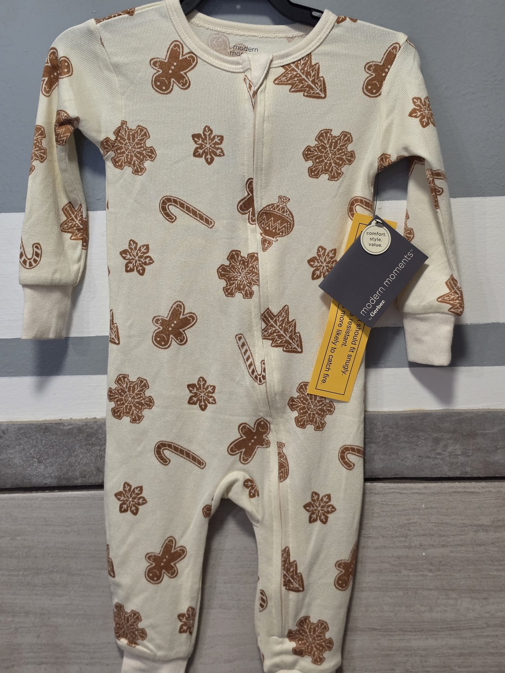 Gerber Cream One-Piece with Brown Holiday Gingerbread Print